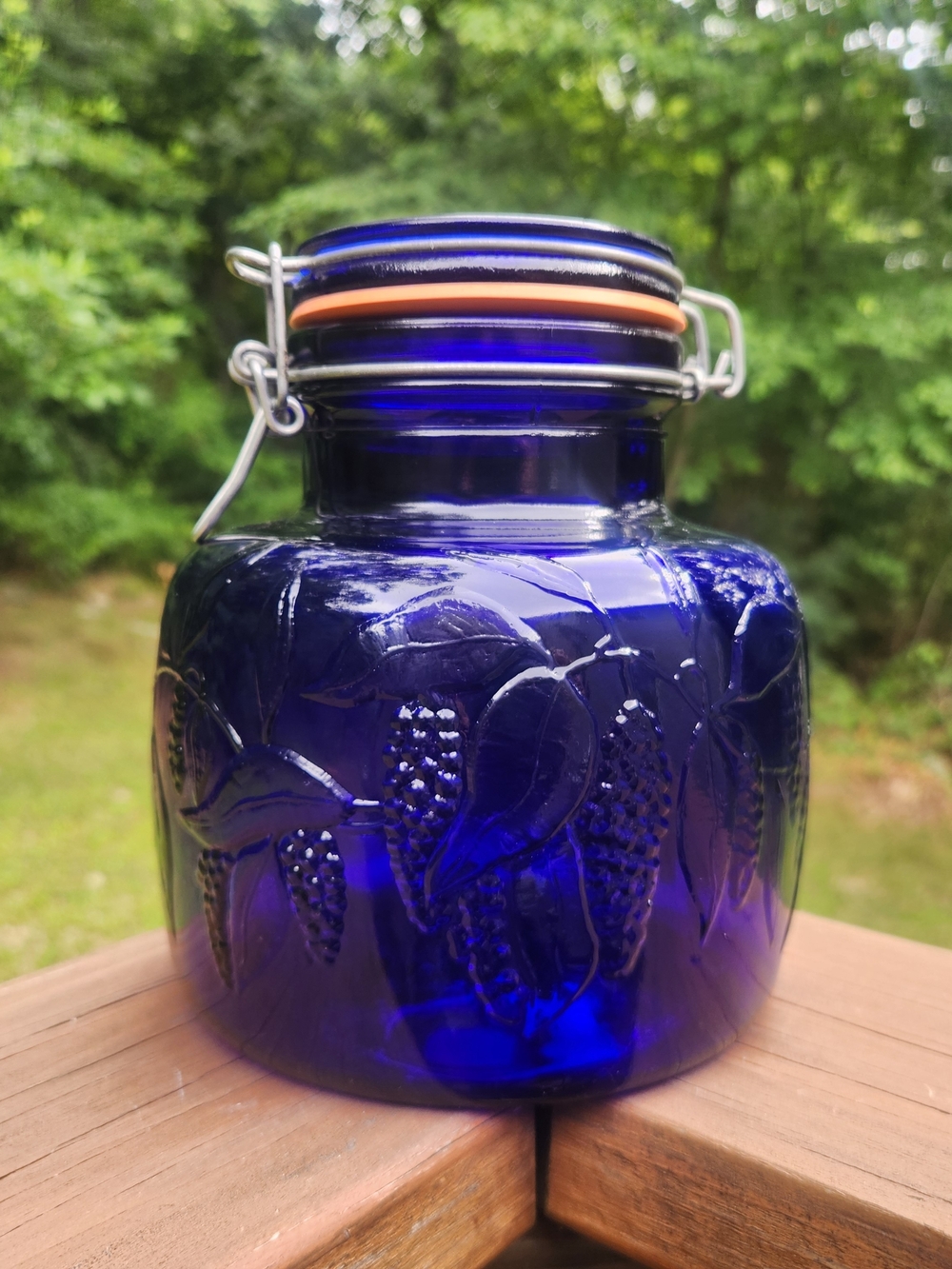 Crownford Giftware 1983 Cobalt Blue Glass Canister Made in Italy